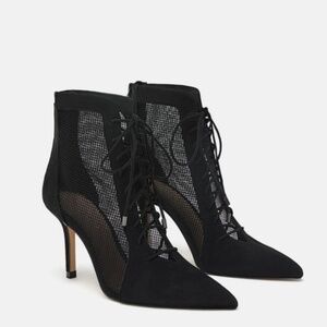 Zara Leather Mesh Lace up Booties